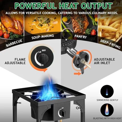 Miniatura 4 de Outvita Estufa de camping de gas portátil de 75,000 BTU, quemador de propano para exteriores con regulador de 20 psi, cocinilla individual de alta