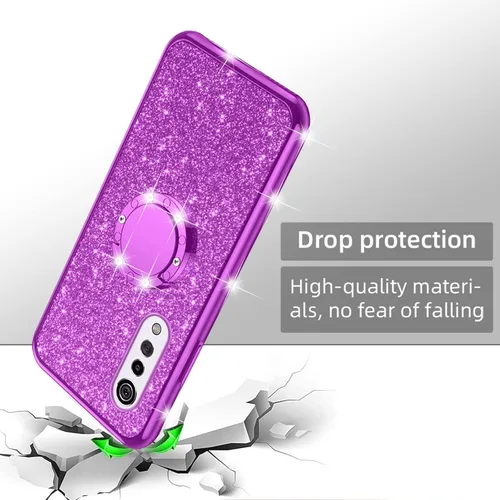 Miniatura 3 de nancheng Funda de teléfono con purpurina para LG Velvet 5G (LM-G900)/LG Velvet 5G UW Funda de TPU suave con anillo giratorio de 360°, funda