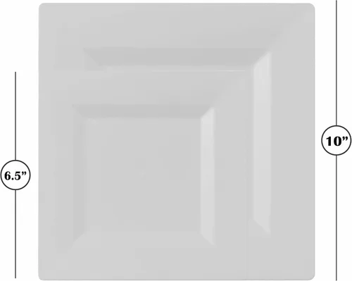Miniatura 3 de BloominGoods 100 platos cuadrados desechables de plástico blanco, paquete de 100 platos cuadrados de plástico de 6.5 y 10 pulgadas de alta calidad
