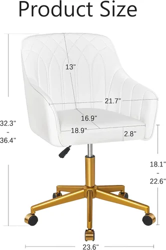 Miniatura 3 de VECELO Silla de escritorio moderna de PU giratoria para oficina en casa con respaldo y ruedas rodantes, altura de asiento ajustable para niñas