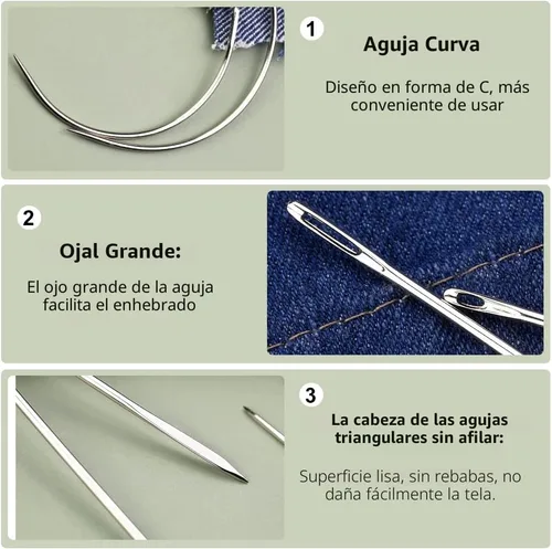 Miniatura 4 de Kit de 9 agujas de coser a mano de servicio pesado, agujas de coser de cuero con 5 agujas de coser a mano de cuero y 4 agujas curvas para tapicería