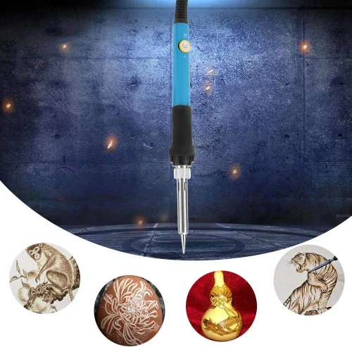 Miniatura 5 de Kit de combustión de madera, bolígrafo de pirografía con temperatura ajustable para tallado de cuero de madera, soldadura en relieve con 27 puntos