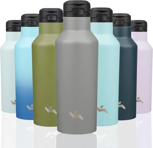 Miniatura 24 de Konokyo - Botella de agua aislada con popote, termo de agua de acero inoxidable de doble pared de 17 onzas con 2 tapas, azul lago