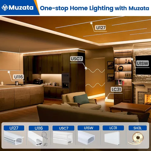 Miniatura 5 de Muzata Paquete de 5 canales LED empotrados de 3.3 pies/3.3 ft con cubierta blanca lechosa en forma de U de aluminio LED tira difusor canal U127 WW 1M
