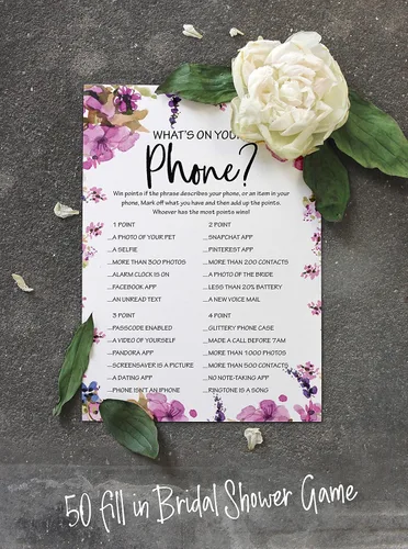 Miniatura 5 de Paquete de 50 tarjetas florales de Whats On Your Phone Bridal Shower Juego de despedida de soltera