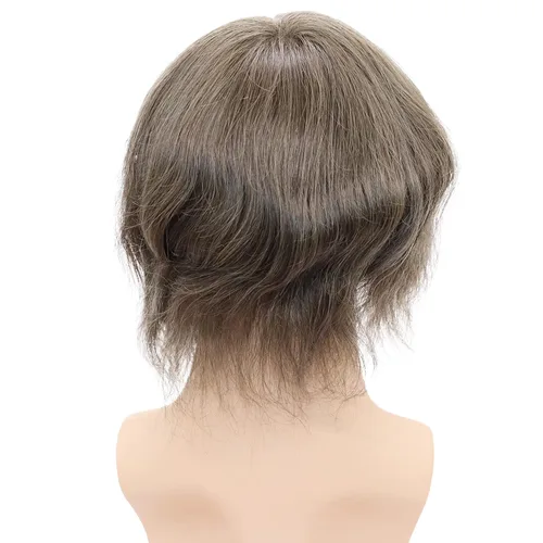 Miniatura 5 de Tupé de cabello humano europeo para hombres, suave, completo, sistema de reemplazo de cabello de encaje suizo, 10 x 8 pulgadas, recto, #7, color #7