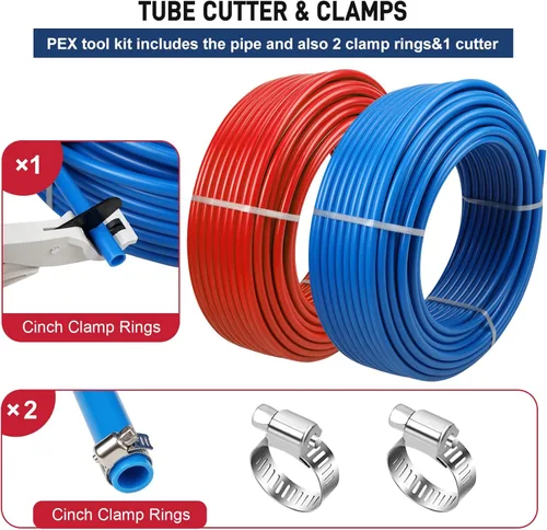 Miniatura 6 de Tubería PEX de 1/2 pulgada, 100 pies, 2 rollos, tubería PEX EVOH Pex-B, sin barrera de oxígeno, duradero, a prueba de fugas, flexible para líneas