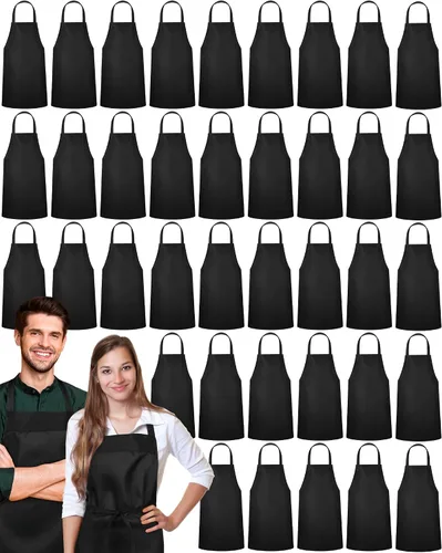 Miniatura 11 de Paquete de 24 delantales con peto, delantales unisex, sin bolsillo, lavables a máquina, delantales lisos para mujeres, hombres, cocineros, cocina