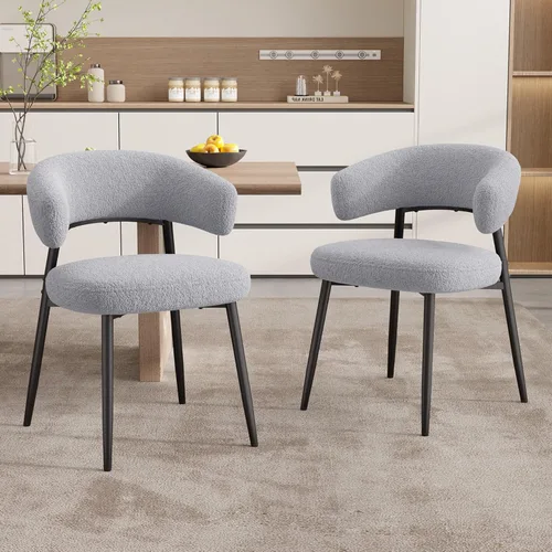 Miniatura 17 de Juego de 2 sillas de comedor, sillas de cocina modernas de mediados de siglo, silla de comedor tapizada Boucle con respaldo curvado y patas de metal