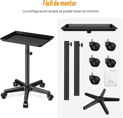 Miniatura 5 de Bandeja de salón con ruedas - Bandeja de tatuaje de aluminio premium con ruedas - Bandeja rodante ajustable para servicio de salón, carrito