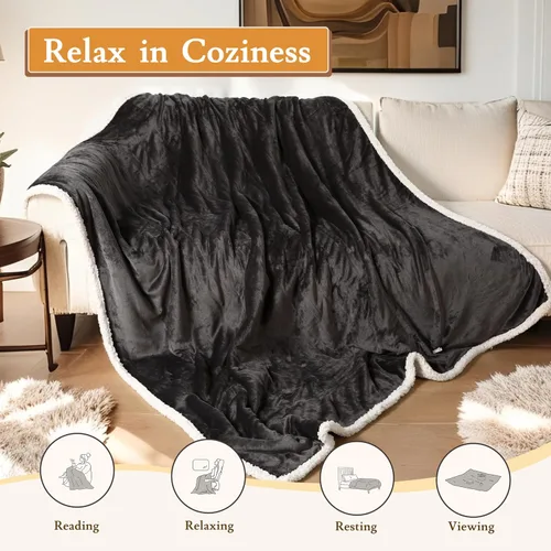 Miniatura 6 de Manta Eléctrica Térmica de Franela y Sherpa 50"x60" Tamaño Throw - 4 Niveles de Calor, Apagado Automático 10H, Calentamiento Rápido, Acogedora
