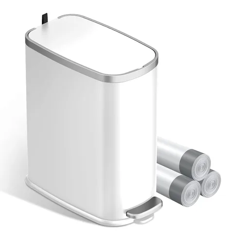 Miniatura 10 de KUK Cubo de basura delgado para baño con tapa, 2.6 galones (10 L) cubo de basura pequeño de acero inoxidable con pedal y cubo interior extraíble