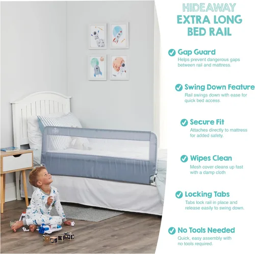 Miniatura 4 de Regalo Hideaway Barandilla de Cama Extra Larga de 54 Pulgadas, con Sistema de Seguridad de Anclaje Reforzado, Gris