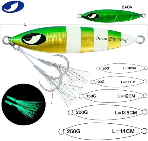 Miniatura 3 de OCEAN CAT 1 PC Señuelos de Pesca de Pitch de Caída Lenta Hundimiento Plomo Metal Jigs Planos Cebos de Jigging con Anzuelo para Pesca en Agua Salada