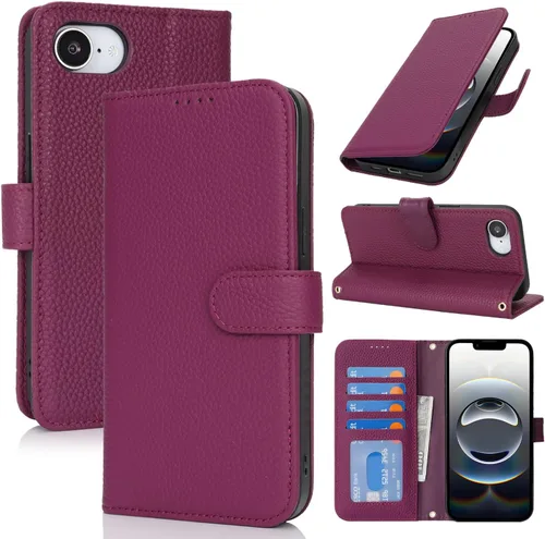 Miniatura 49 de Zouzt Funda para iPhone 11 de 6.1 pulgadas de piel auténtica con 4 ranuras para tarjetas, tarjetero con bloqueo RFID, tapa magnética, función atril