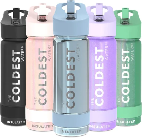 Miniatura 34 de Coldest - Botella para agua con tapa que incluye pajilla, térmica y metálica (acero inoxidable), para hombres y mujeres, color morado