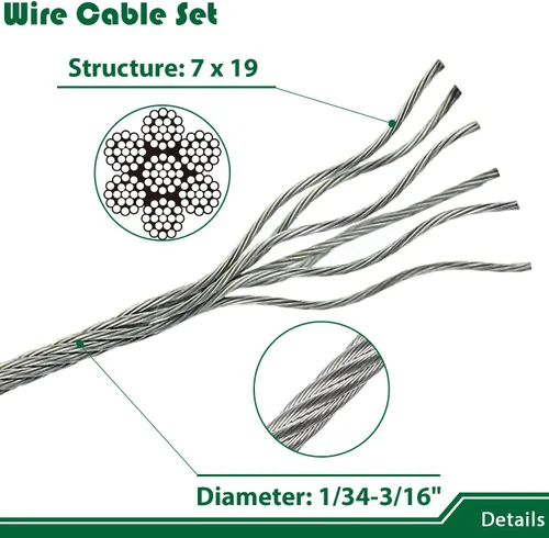 Miniatura 3 de Kit de accesorios para toldo con cable de 15 pies para instalación de sombrilla triangular rectangular, cables recubiertos de acero inoxidable