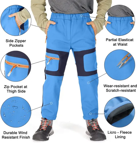 Miniatura 61 de linlon Pantalones impermeables para la nieve para niños y niños, forro polar lind para senderismo, softshell, cálidos, con aislamiento térmico