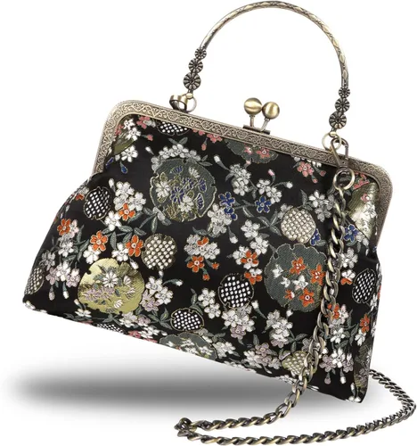 Miniatura 138 de Bolso floral con asa superior, bolso de noche Kiss Lock para mujer, bolso vintage