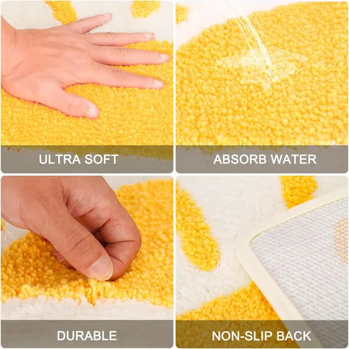 Miniatura 7 de Alfombras de baño medio círculo, lindas alfombras de baño bohemias de color blanco y amarillo, antideslizantes, suaves y absorbentes, de microfibra