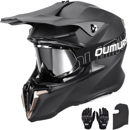 OUMURS Casco de motocross para adultos con gafas, guantes y máscara ajustable, visera solar, casco para adultos, todoterreno, motocross, descenso,