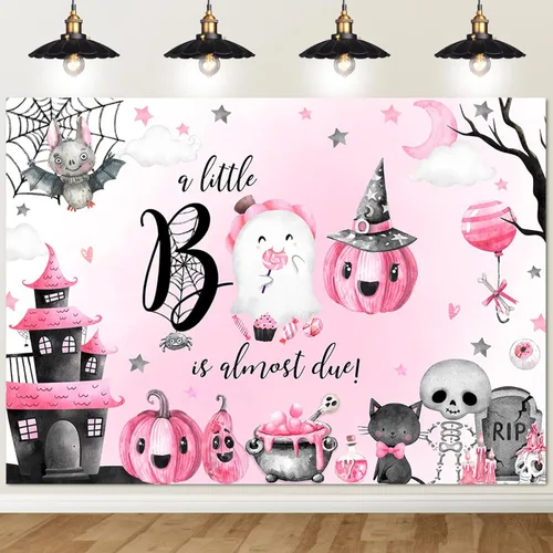 Avezano A Little Boo is Almost Due - Telón de fondo para niña, 8 x 6 pies, color rosa, decoración de baby shower, fantasma, boo, fondo de fiesta de