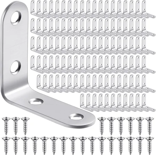 Miniatura 8 de Pelopy 100 soportes en forma de L de acero inoxidable de 90 grados, soporte de ángulo recto resistente para muebles de madera, silla, cajón