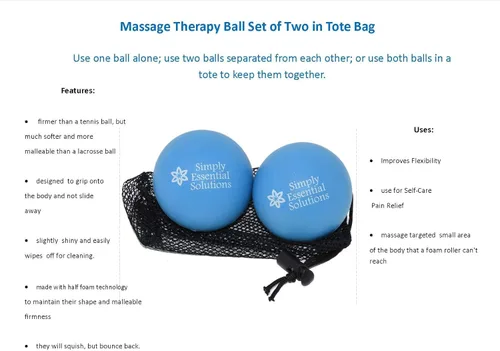 Miniatura 6 de Bolas de terapia de masaje de tejido profundo: juego de dos con bolsa de malla para alivio del dolor de cuidado personal, terapia miofacial, terapia
