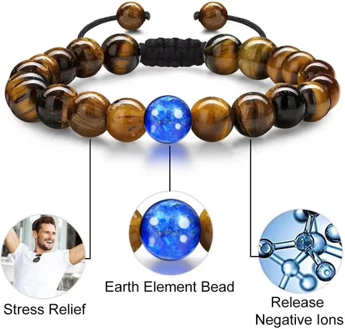 Miniatura 5 de Pulseras del zodiaco para hombres y mujeres, hechas a mano de 0.315 in de ojo de tigre natural y piedra de ágata mate para hombre, pulseras