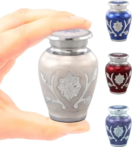 Miniatura 7 de Urna de recuerdo de girasol para cenizas – Mini urna de cremación de metal para cenizas humanas o de mascotas – Diseño de flores grabado a mano
