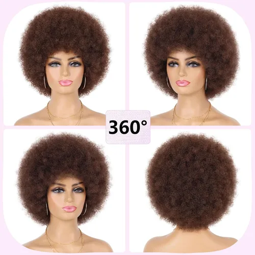 Miniatura 2 de G&T Wig - Pelucas afro de los 70 para mujeres de raza negra, pelucas afro rizadas de marrón oscuro, pelucas completas suaves y naturales con aspecto