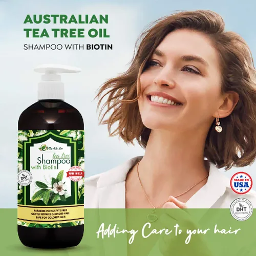 Miniatura 2 de Champú de aceite de árbol de té con biotina (16.9 onzas líquidas) Fórmula profesional para caspa, picazón y cuero cabelludo seco Hidratante
