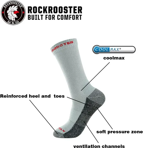 Miniatura 3 de ROCKROOSTER COOLMAX - Calcetines deportivos con control de humedad, duraderos y transpirables (paquete de 9)