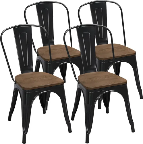 Miniatura 12 de Yaheetech Juego de 4 sillas de comedor de metal, sillas de patio apilables con marco de metal y respaldo para Blanco gastado