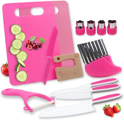 Montessori Herramientas de cocina juguetes regalos para niños y niñas de 4 5 6 7 8 9 10 años de edad, juego de cuchillos seguros de cocina real,