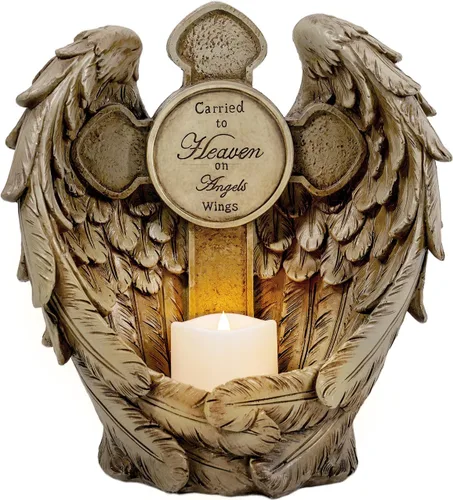Estatua conmemorativa de alas de ángel solar con vela LED y cruz, decoración de tumbas de resina resistente a la intemperie para cementerio, regalos