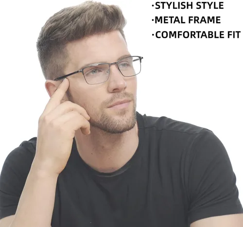 Miniatura 2 de Paquete de 3 lentes de lectura para hombre, bloqueo de luz azul, de metal, marco ancho completo