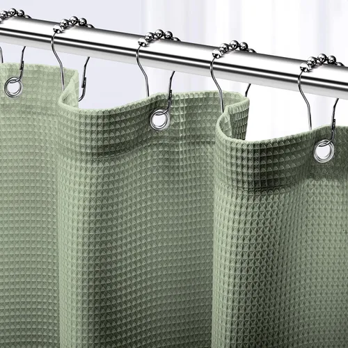 NEATERIZE Cortina de ducha verde salvia para baño, cortina de ducha de punto gofre, estilo hotel, cortina de baño de 72 x 72 pulgadas, Cortinas De