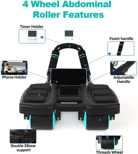 2025 Nuevo Rodillo de Abdominales Automático con Rebote y Soporte para Codos y Diseño de 4 Ruedas - Equipo de Ejercicios Abdominales para Gimnasio