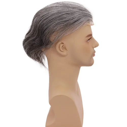 Miniatura 7 de Peluca de cabello humano europeo de repuesto para hombre, encaje suizo frontal, 0.003 in, piel fina, poliuretano, con bucle, 10 x 8 pulgadas, 1B, 1B