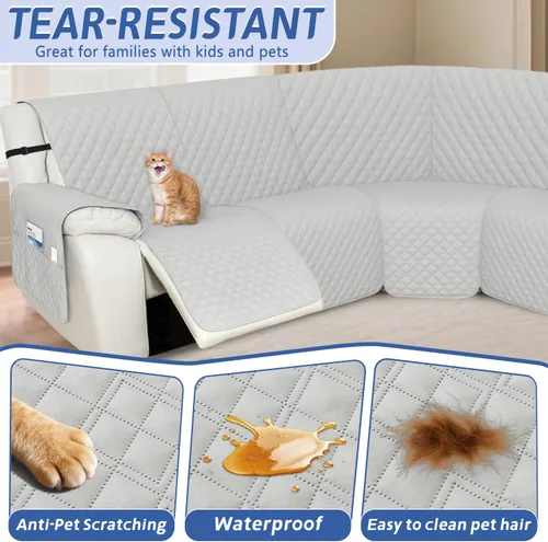 Miniatura 5 de Arfntevss Fundas de sofá seccional reclinable 100% impermeables en forma de L, funda de sofá para sofá seccional reclinable en forma de L, juego