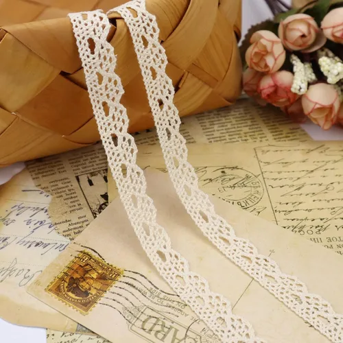 Miniatura 11 de Cinta de encaje beige de 12 yardas, ribete de encaje de algodón para costura y ganchillo para manualidades, envoltura de paquetes de regalo