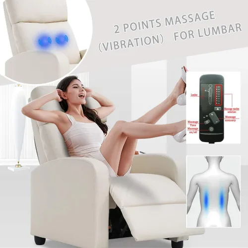Miniatura 3 de Silla reclinable para adultos, sillón reclinable de masaje, silla ergonómica con control remoto, silla reclinable para juegos, silla de lectura Beige