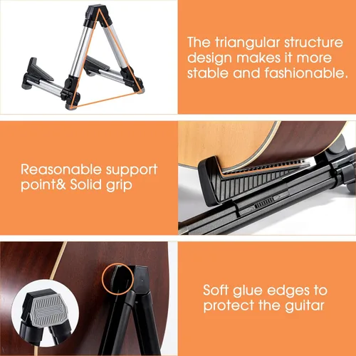 Miniatura 5 de ENO MUSIC Soporte de guitarra - Alumium Alloy A-Frame Soporte plegable universal, adecuado para guitarras acústicas, eléctricas y bajas, color negro