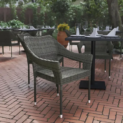 Miniatura 4 de BizChair Silla de patio de grado comercial, silla de comedor apilable de mimbre de ratán PE para todo tipo de clima, gris