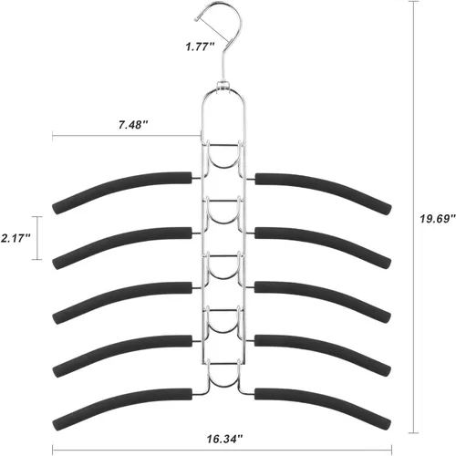 Miniatura 7 de Mastom Perchas de ropa que ahorran espacio, percha de metal multicapa, paquete de 2 perchas 5 en 1 que ahorran espacio, colgador acolchado de espuma