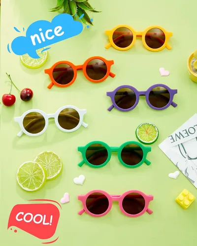 Miniatura 4 de Flutesan 24 pares de lentes de sol redondos para niños, lindos lentes de sol circulares retro para niños y niñas, niños pequeños al aire libre UV