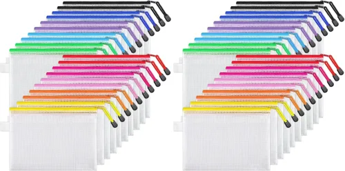 Miniatura 12 de JARLINK Paquete de 20 bolsas de malla con cremallera de 10 colores, tamaño carta/tamaño A4, bolsas de plástico resistentes al agua, para suministros