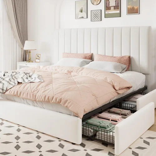 Miniatura 11 de Allewie Base de cama de almacenamiento tamaño completo, cabecera ajustable con canal vertical acolchado, plataforma tapizada de terciopelo con 4