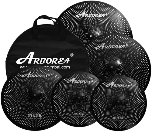 Miniatura 17 de Arborea Paquete de Platillos de Bajo Volumen 8 piezas Negros para Práctica Silenciosa para Set de Tambores 10"/12" Splash/14" HiHats/16" Crash/18